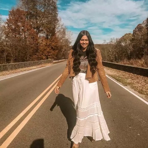 Boho skirt white cream crochet pockets maxi long womens clothing - Picture 5 of 8